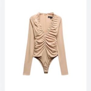 Zara Ruffled Bodysuit, Beige-Pink, Medium